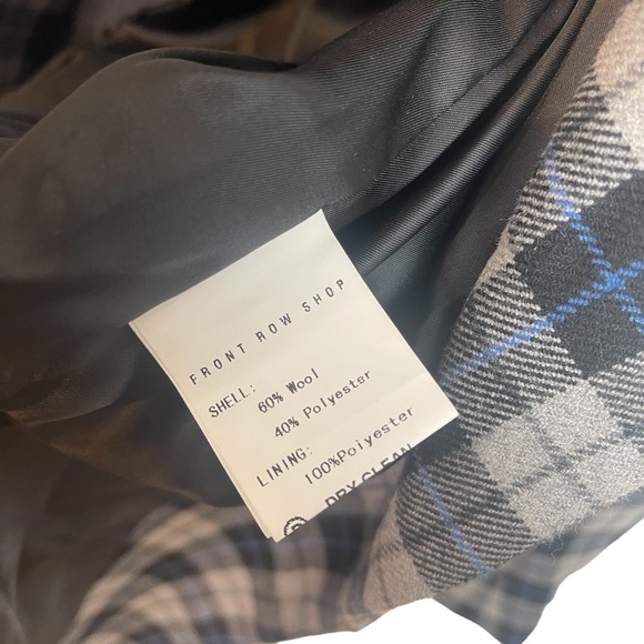 FRONT ROW SHOP Asymmetrical Plaid Jacket, Wool Blend Blazer, Size Large - Picture 6 of 6